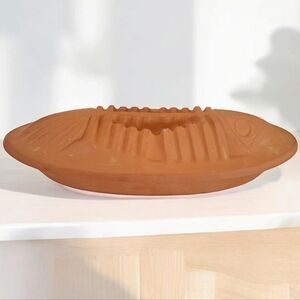 Clay fish baking dish Italian terra cotta stoneware 18"